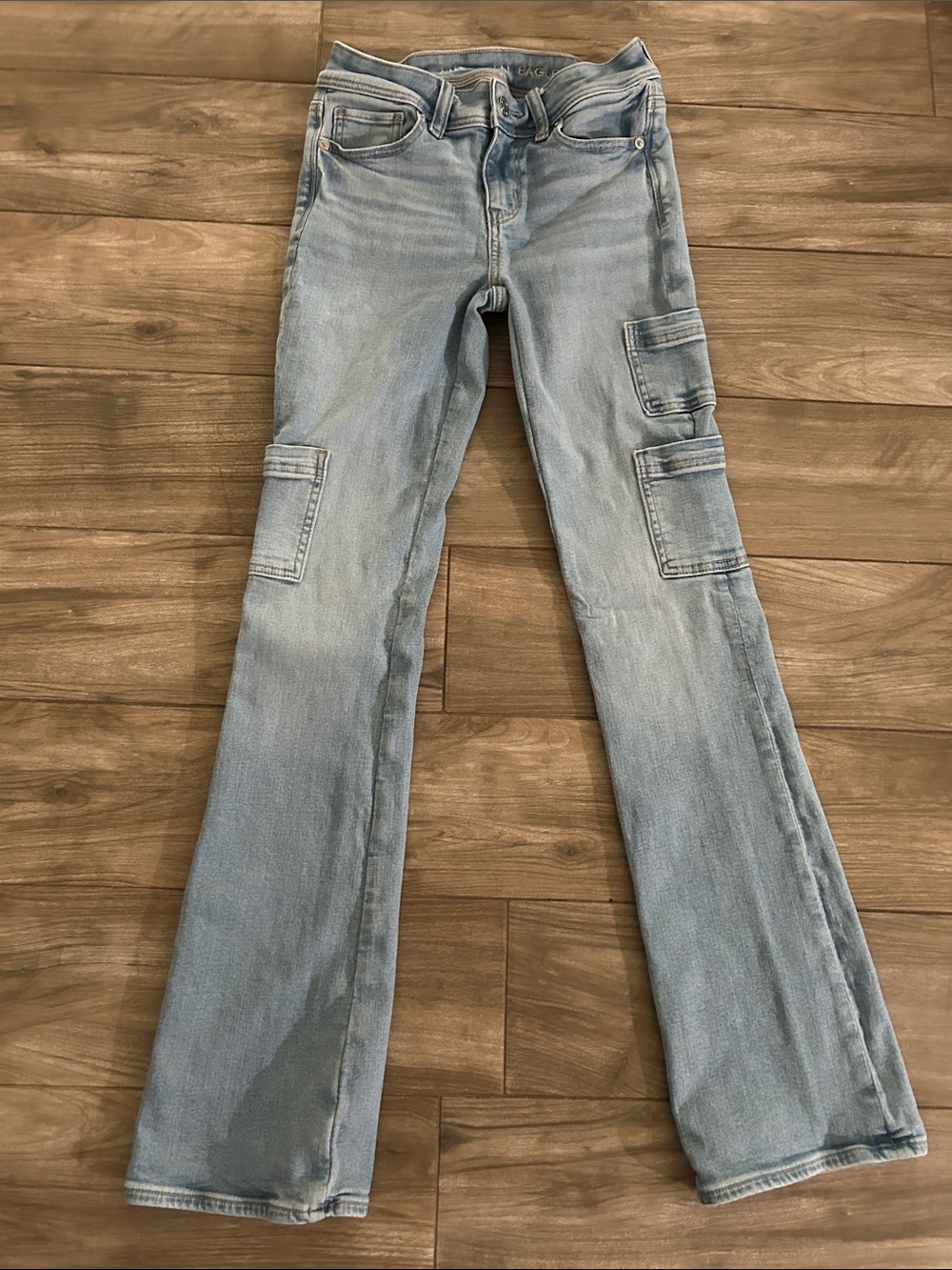 American Eagle Outfitters Light Blue Cargo Flare Jeans